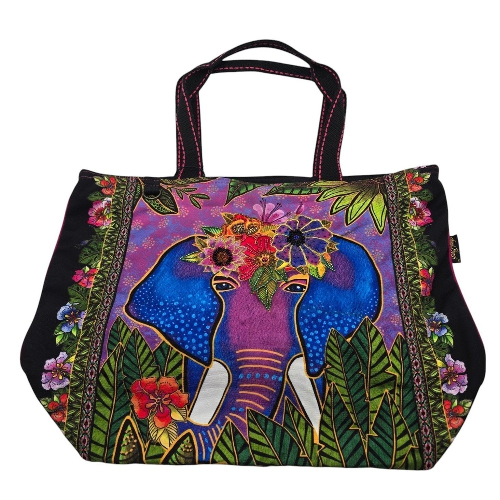Laurel Burch Sun'N'Sand Alijah Elephant Large Tote 19x15x6 Multicolor Floral